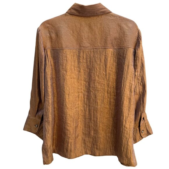 Coldwater Creek Womens Shimmering Bronze Glam Button-Up Party Blouse Shirt L - Picture 2 of 9